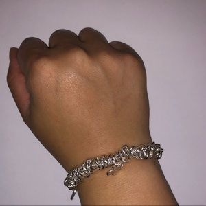Jewelry: Silver Bracelet w/ Silver Dangling Cross